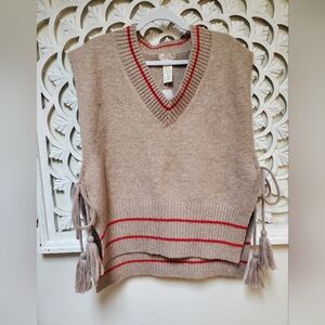 Free People Sweater Vest One Size Fits All Tan And Red NWT